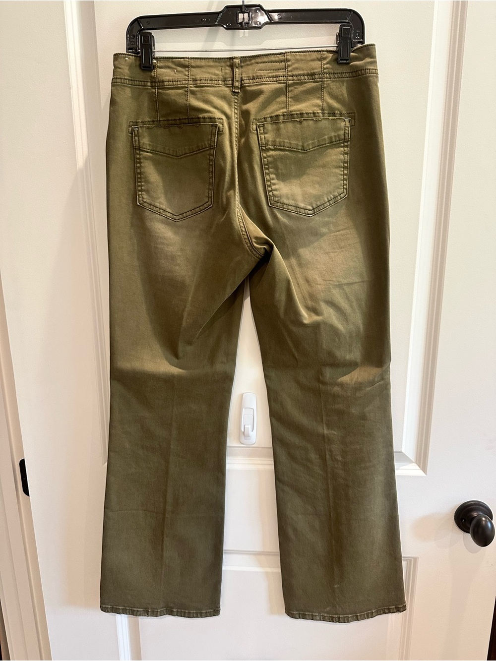 Pilcro Demilune Boot Cut Pants in olive green. - Picture 2 of 3